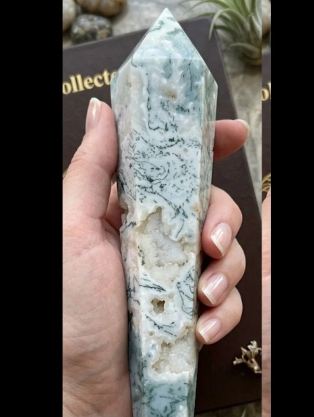 AAA Water Moss Agate Statement Wand • Large 7